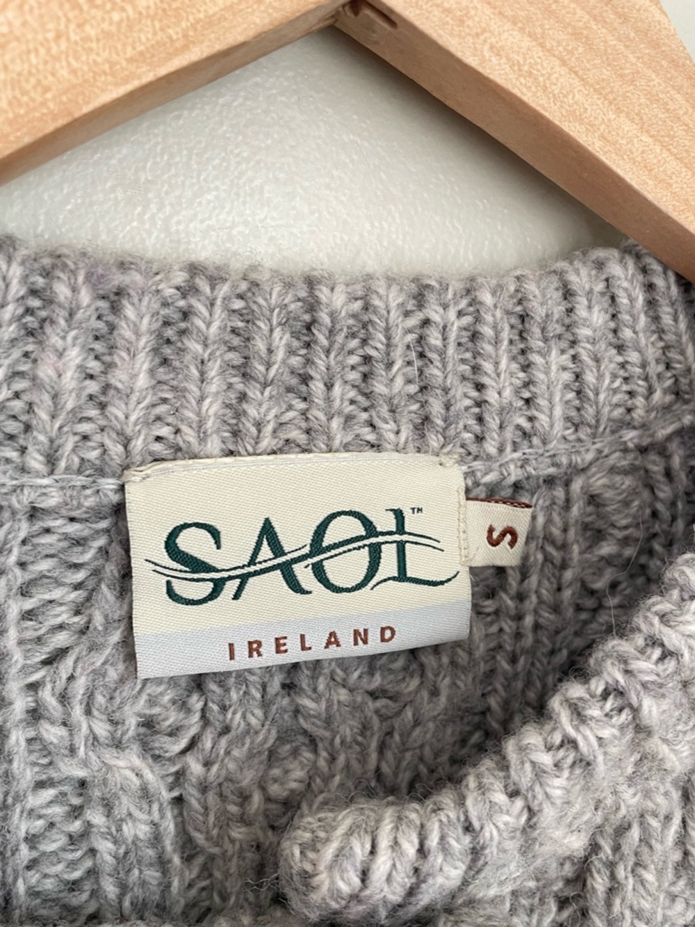 SAOL Ireland Aran 100% Merino Wool Cable Knit Cardigan Size Small Cottagecore - Picture 4 of 11